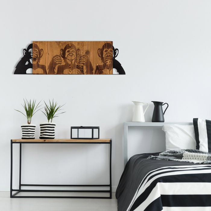 Wallity Escultura de pared I didn't see I didn't hear I don't know Negro y Nogal